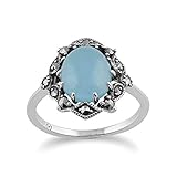 Gemondo Schmuck Gemondo 925 Sterlingsilber Jugendstil Vintage Inspired Blau Jade & Markasit Ring