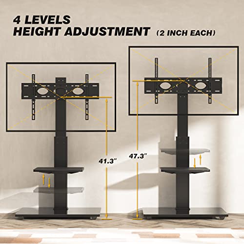 5Rcom Floor Tv Stand With Mount, Height Adjustable Tv Floor Stand With Shelves For 32 37 43 50 55 60 65 70 Inch Plasma Lcd Led Flat Or Curved Screen Tvs, Tv Stand For Bedroom, Living Room #TOP4