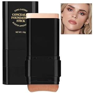Foundation Stick, 2 in 1 Dual-Ended Long-Lasting Concealer Foundation Stick, Face Contouring foundation with Brush, Full Coverage Matte Finish for Face Makeup(02#NATURAL)