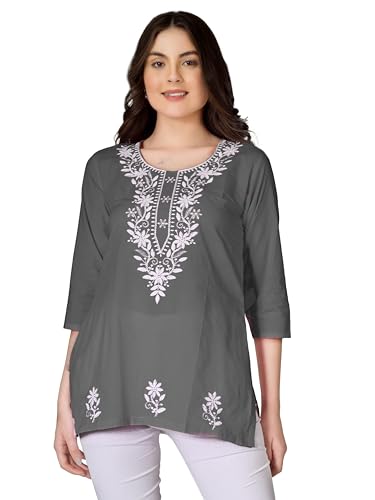 Tunique brodée Chikankari femme coton Kurti Lucknowi Kurta blouse d'été