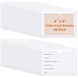 40 PCS Index Card Pockets 4'X6', Self Adhesive Card Pockets, Clear Label Pockets for Storage Bins, Plastic Labels Holders for Organizing, Loading, Drawer,Library Card, Totes, Shelves (4'X6')