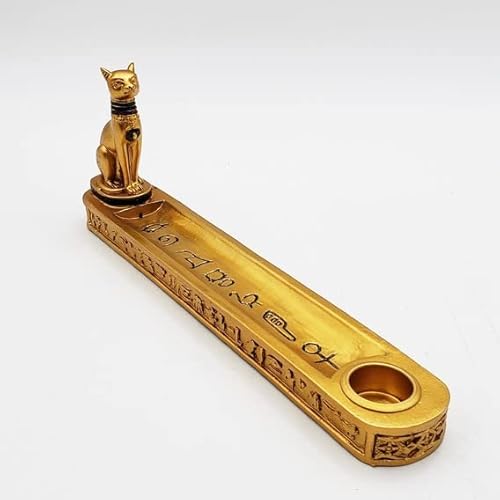 Porta Incenso Incensário Decorativo Em Resina Longo 20x6,5cm Modelos Diversos (Gato Sentado Dourado)