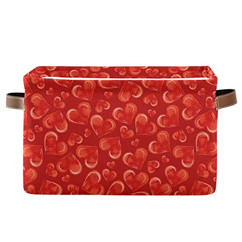 Bolaz Large Storage Basket Valentines Day Red Love Heart Foldable Storage Box Organizer Bins with Handles for Bedroom Home Office