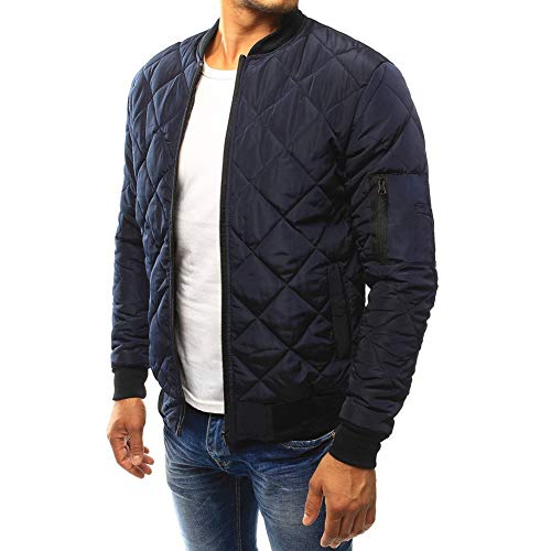 Image of Mens Flight Bomber Jacket Diamond Quilted Varsity Jackets Winter Warm Padded Coats Outwear