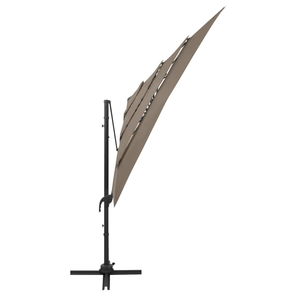 4-warstwowy parasol przeciwsłoneczny z aluminiowym masztem i korbą, 250 x 250 cm, duży parasol ogrodowy w kolorze taupe, 4-warstwowa, na taras, stabilna konstrukcja i praktyczny
