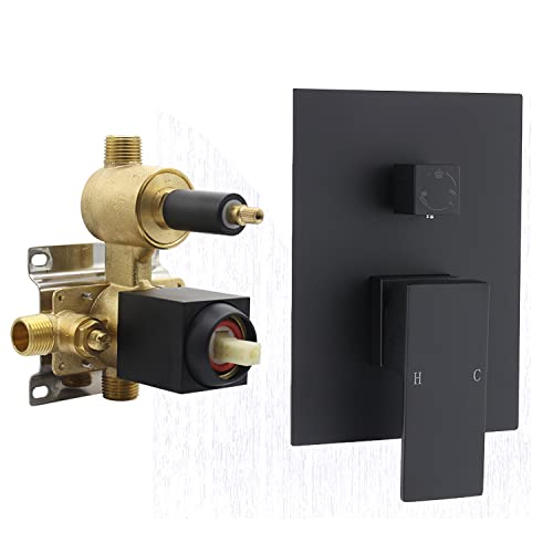 Solid Brass 3 Way Shower Diverter Valve, Drettyer Matte Black 3 Outlet Pressure Balancing Mixer...
