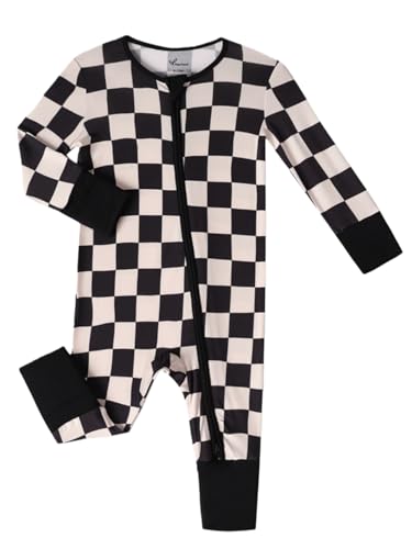 Image of Unisex Baby Bamboo Viscose Long Sleeve Romper, Cute Prints Zipper Footless Jumpsuit, Toddler One-Piece Outfits