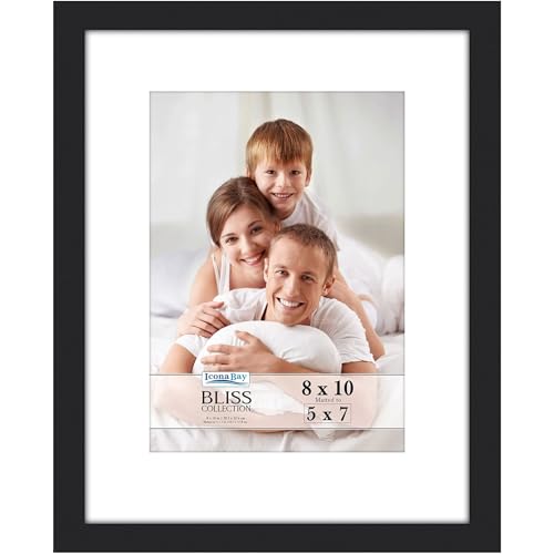 Icona Bay - 20 x 25 cm Black Photo Frame with Removable Mat for 13 x 18 cm Photos - Modern Wood Composite Frame - Table Top or Wall Mounted - Bliss Collection