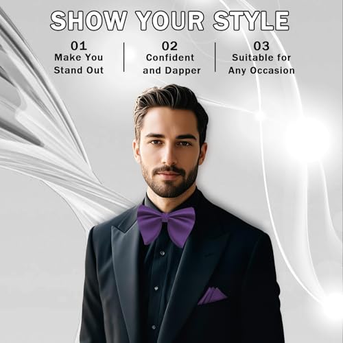 Image of Mens Bow Tie Pre Tied Oversized Bow Ties for Men Satin Bowties for Tuxedo Wedding Party Banquet