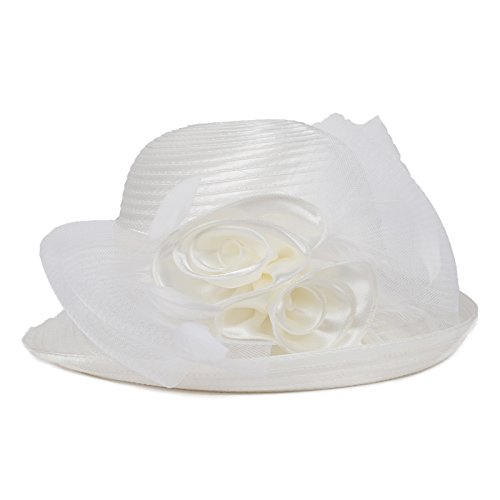 Janey&Rubbins Women Kentucky Derby Church Wedding Fascinators Cloche Bucket Bowler Hat (White) - Thumbnail 5