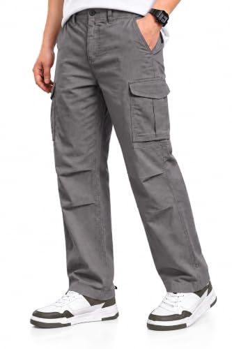 Image of Vogaan Men Cotton Linen Blend Cargo Pants | Mid Rise Regular Fit Casual Trousers | Multi Pocket Utility Bottom Wear | Comfortable Breathable Fabric Travel Outdoor Styling