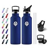 Botella Agua Acero Inoxidable 500ml, Botella Termica con Pajita, Fácil de Limpiar, Aislamiento al Vacío, Cantimplora Termica para Escuela, Camping, Gimnasio