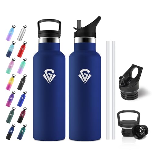 Gourde Isotherme 500ml, Bouteille Isotherme Double Paroi, sans BPA, Étanche, Gourde Inox avec Paille pour l'école, Bureau, Extérieur, Camping