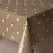 PREMIUM BEIGE POLKA DOT SPOT FABRIC BACKED PVC OILCLOTH CRAFTS TABLE COVERING KITCHEN TABLECLOTH WIPECLEAN FABRIC 135CM WIDTH AND SOLD BY THE METRE by QUICKFABRICS
