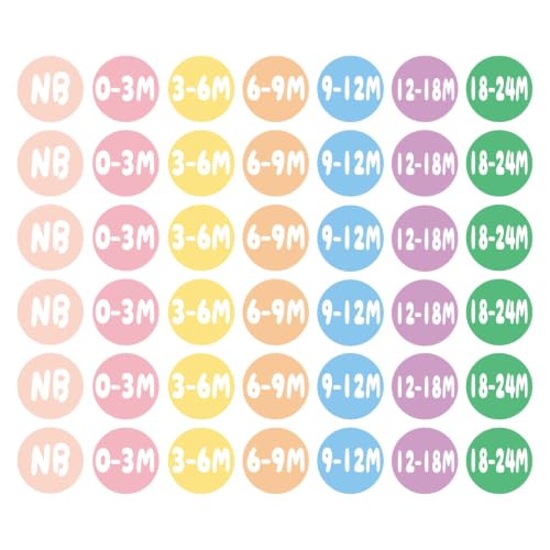 YEWROXY 420 PCS Baby Size Stickers, 1" Circle Baby Month Labels for Kids Clothing, Color-Coding Dresser Labels Tags for Apparel Drawers Closet Nursery Retail Stores(Newborn-24 Months, 7 Colors)