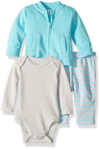 Hanes Ultimate Baby Zippin Zip Pant with Bodysuit and Fleece Jacket, Blue/Grey Stripe, 0-6 Months