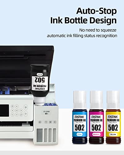 Compatible 502 Black Ink Bottle Replacement for Epson 502 Use with EcoTank ET-4760 ET-2760 ET-2750 ET-3760 ET-3750 ET-4750 ET-2700 ET-3700 ET-15000 ET-3710 ET-2850 ET-3830 ET-3850 Printer