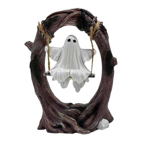 Chiusuet Fantasma en un columpio de árbol, bonita figura de fantasma oscilante para decoración de interiores, decoración divertida de árbol de fantasmas para escritorio, estantería, jardín, patio