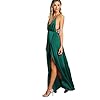 SheIn-Womens-Sexy-Satin-Deep-V-Neck-Backless-Maxi-Club-Party-Evening-Dress SheIn Women's Sexy Satin Deep V Neck Backless Maxi Club Party Evening Dress Dark Green Small