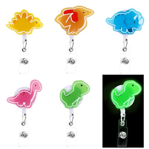 Porte badge infirmière dinosaure T-rex rétractable et phosphorescent pour enseignant