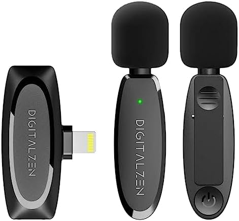 DigitalZen Professional Wireless Lavalier Lapel Microphone Cellphone Microphone Lav Mic for iPhone - Perfect for Podcast Vlogging Streaming Tiktok YouTube