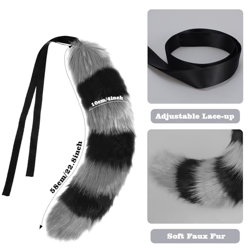 XEPST Fox Wolf Cat Cosplay Costume Set including Fox Wolf Cat Ears Animal Tail Kit Bells Choker for Anime Fancy Dress Party Halloween Christmas Dress Up Carnival Role Play - Image 2