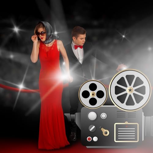 Image of DoubleFill 4 ft Movie Night Party Decorations Red Carpet Movie Camera Cardboard Cutout Stand up Premiere Party Decorations Red Carpet Photo Prop Backdrop for Prom Night Theme Decor