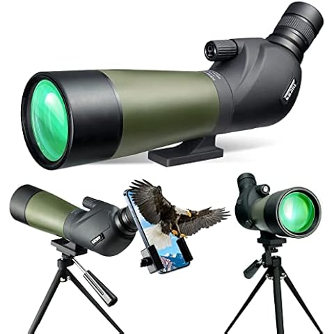 Gosky 20-60x60 HD Spotting Scope with Tripod, Carrying Bag and Scope Phone Adapter - BAK4 45 Degree Angled Spotter Scope Bird Watching Wildlife Scenery Cover