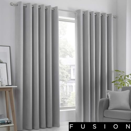 Fusion Strata Woven Eyelet Lined Curtains, Silver, 90 x 108 Inch
