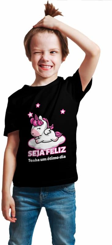 Miraesta Boys Micro Modal Black T-Shirt -Unicorn Collection Seza Feliz Tenha um o`Timo Dia, Black, Size 15-16 Year