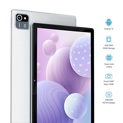 Moderness Tablet 10.1 Inch Android 12 Quad Core 1280X800 Hd Ips Touchscreen 32Gb Rom 128Gb Expandable 5000Mah Dual Camera (Silver) #TOP1
