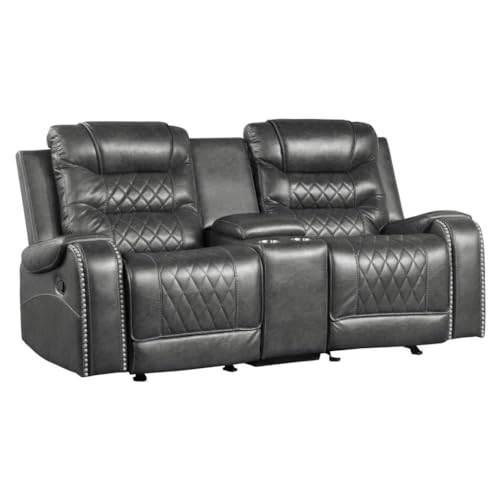 Image of Torque - Mikkel Leatherette 2 Seater Manual Recliner with Cup Holder Console- Grey | 2 Seater Loveseat Chair | Two-Seater Recliner Sofa for Living Room 1 Year Warranty