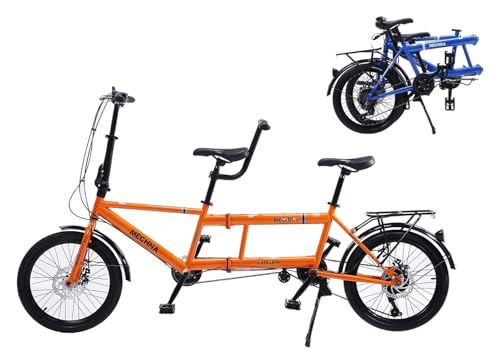 Pink Beryl Bicicleta Tandem Classic Tandem City, Tandem City, Tandem Plegable Tandem Adulto de Crucero de Playa Ajustable a 7 Velocidades, Familia 3 - Seer, Naranja