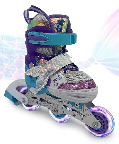 Patines en Línea Ajustables Scale Sports para Niños, Adultos y Principiantes: Patines con Ruedas Iluminadas y Diseño de Cola de Sirena para Niñas, Mujeres y Adolescentes (Morado, S)
