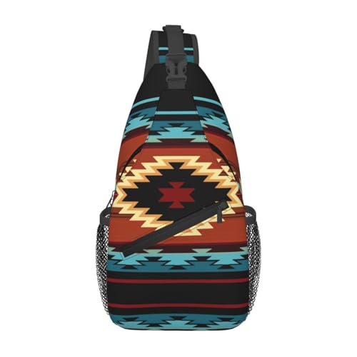 Aztec Geometric Print Sling Bag Crossbody Backpack,Southwest Indian Native American Pattern Tribal Chest Bag Casual Shoulder Backpack Abstract Navajo Print Sports Travel Hiking Daypack