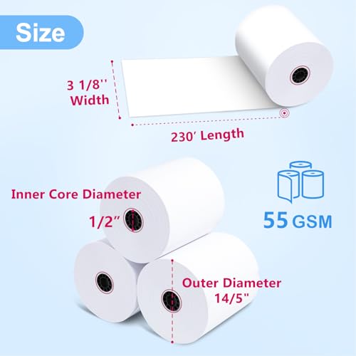 Image of (50 Rolls)3 1 /8 x 230 Thermal Paper Receipt Rolls, Smooth Printing for POS Systems, Cash Registers, Restaurants & Retail Printers, 55 GSM. BPA-Free