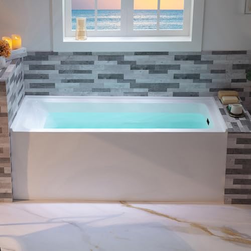 WOODBRIDGE 60" Acrylic Rectangular Alcove Soaking Bathtub in White with Right Drain, Oil Rubbed Bronze pop-up Drain Included, LB666-R