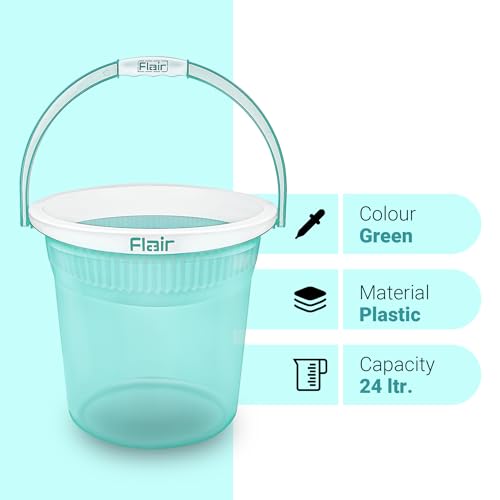 Image of FLAIR Estella Crystal 24 LTR T.Green Set of 2 I Plastic Bathroom Bucket | Strong and Durable Water Storage Bucket | Sturdy and Easy Grip Handle | Ideal for Bathing and Everyday Use