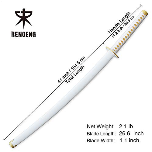 RENGENG Cosplay Anime Agatsuma Zenitsu Katana Samurai Sword, Carbon Steel, Hand-Wound Wax Rope, White/Yellow - Thumbnail 7