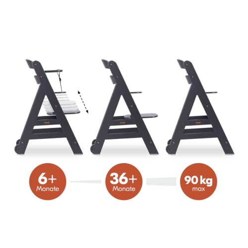 hauck Beta+ Holzhochstuhl Set mit Rädern 6 Monate bis 90 kg, Dark Grey