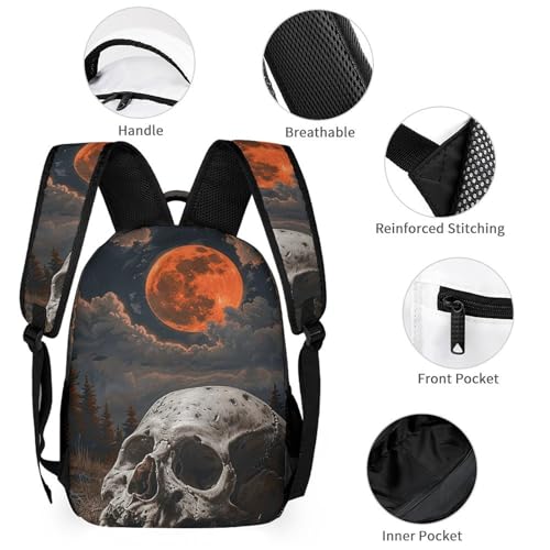 Night And Skull Backpack Set 3 Piece, Durable Backpack Insulated Lunch Bag Portable Pencil Case for Men Women3
