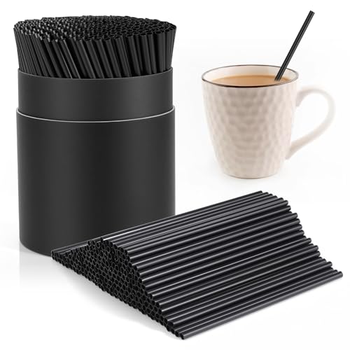 300 Pcs Black Heavy Duty Coffee Stirrers Cocktail Straws and Holder Set 5 Long 0.16 Diameter Plastic Disposable Coffee Stir Sticks Bar Cocktail Straws Accessories Restaurant Kitchen Party Supplies
