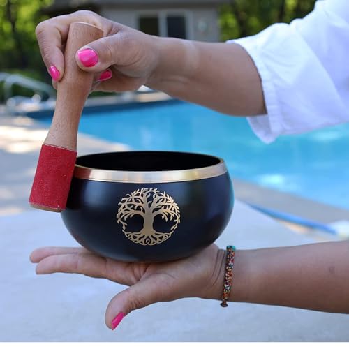 Image of The Healing Store 4 inch Singing Bowl | Tibetan Prayer Instrument With Wooden Stick | Meditation Bowl | Music Therapy | Buddhist Prayer Instruments (BLACK TREE)