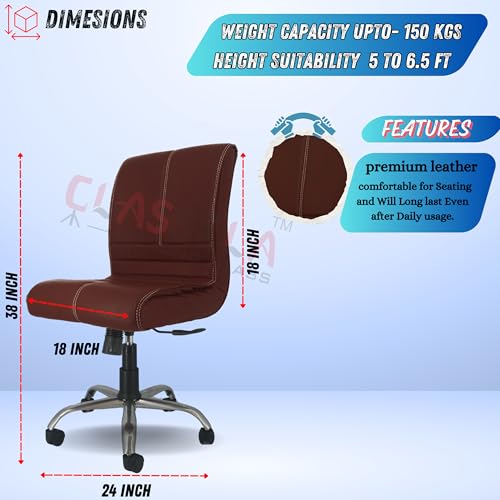 Image of NEWTURN Maxson ARMLESS (PRE-Assembled) with Heavy Duty Metal Stand Ergonomic Premium Leather Revolving Office Chair with 1 Years Warranty(TILT Pushback Mechanism) (Dark Brown)