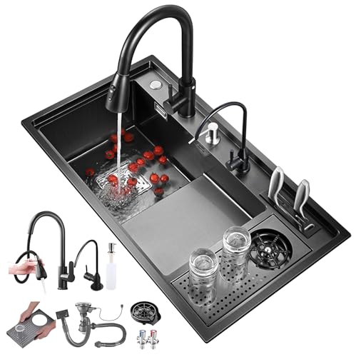 ATHOMASM 82 x 46 cm, abgestufte Küchenspüle aus Edelstahl, 1 Becken mit...