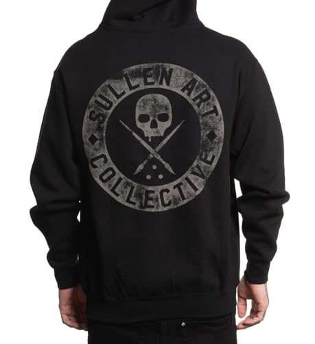 Sullen Men's Badge of Honor Classic Tattoo Lifestyle Graphic Long Sleeve Zip Up Hooded Fleece Sweatshirt Black3