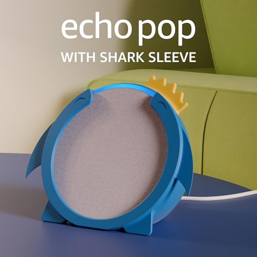 Image of Amazon Echo Pop (Purple) Smart Bluetooth Speaker | Combo for Kids aged 4+ years with Shark Sleeve by BonKaso | Interactive learning, stories, rhymes & hands-free fun | Limited Edition | Alexa for Kids