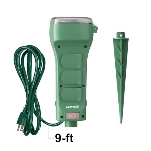 OviiTech Outdoor Yard Power Stake with Timer, 6 Outlets Double-Sided with Safety Cover and Switch Off/ON, 9Ft Extension Cord,Green,1875W/15A ETL Certified - Thumbnail 3