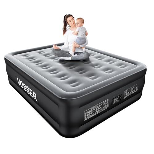 VOSSER Air Mattress Full with Built in Pump,18’’Raised Blow Up Mattress,Self Inflatable Mattress in 3 Mins,Portable Air Bed for Home,Floor&Travel,Full Size Air Mattress for Adults 660LB Max,Black