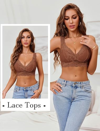 Image of Avidlove Bralettes for Women Lace Bra Non Padded Longline Bralette Deep V Triangle Sexy Everyday Lingerie Bras